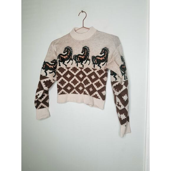 AUTUMN ADEIGBO Brown Horse Printed 100% Virgin Wool Marla Turtleneck Top Small - Picture 8 of 14